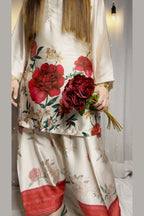 Cream Floral Farshi Shalwar Kameez with Red Border