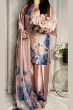 Pink Blue Floral Farshi Shalwar Kameez with Printed Dupatta