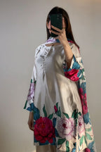 Cream Floral Farshi Shalwar Kameez with Pink Peony Print