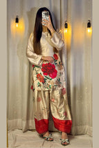 Cream Floral Farshi Shalwar Kameez with Red Border