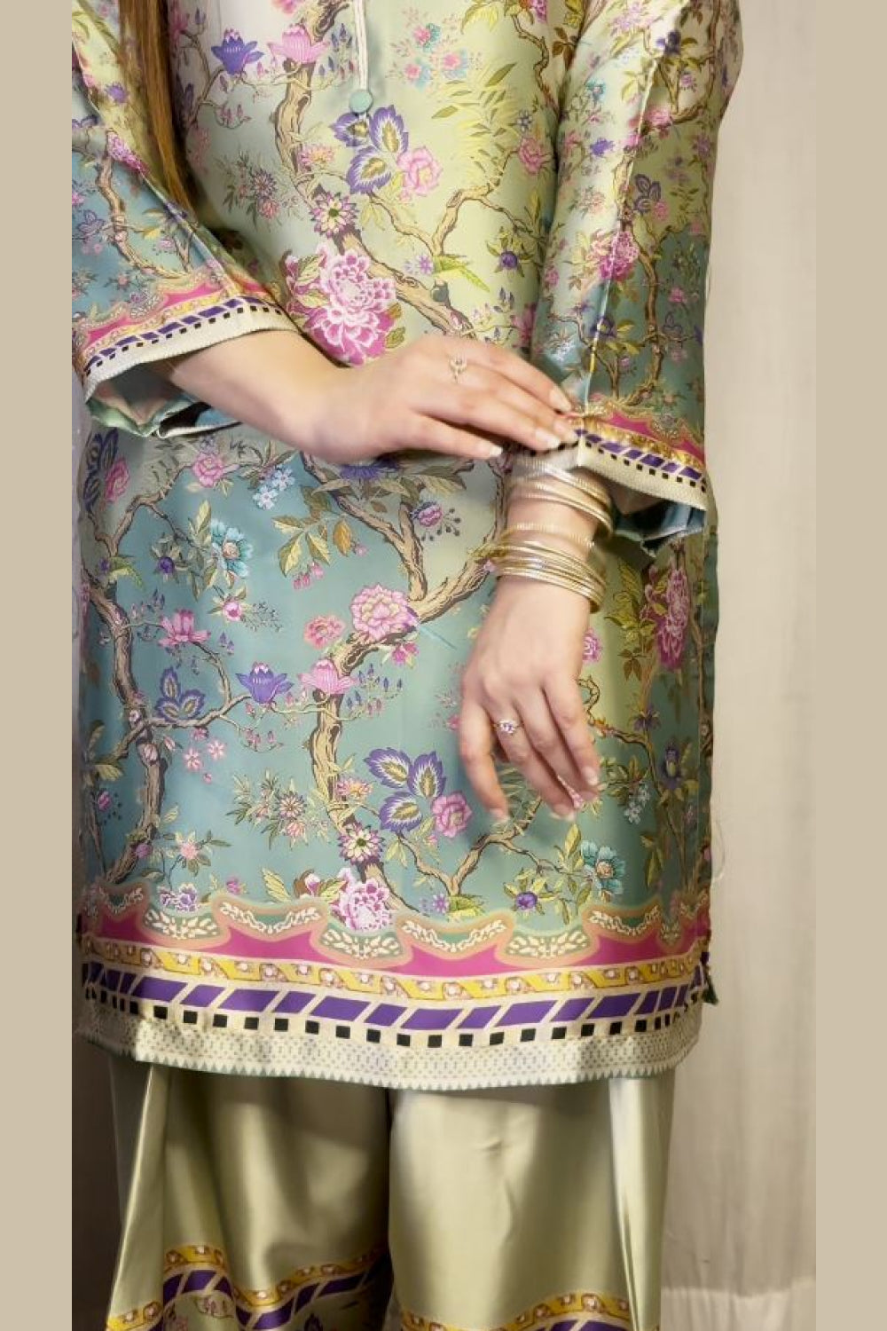 Multi Floral Farshi Shalwar Kameez with Striped Dupatta