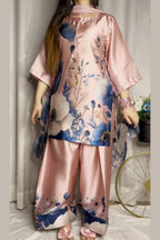 Pink Blue Floral Farshi Shalwar Kameez with Printed Dupatta