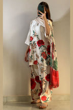 Cream Red Floral Farshi Shalwar Kameez with Dupatta