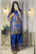 Royal Blue Paisley Farshi Shalwar Kameez with Zigzag Border