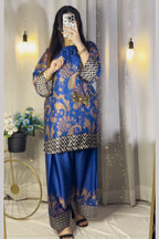 Royal Blue Paisley Farshi Shalwar Kameez with Zigzag Border