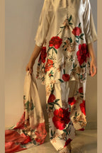 Cream Red Floral Farshi Shalwar Kameez with Dupatta