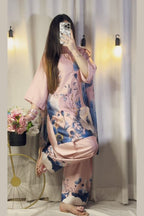 Pink Blue Floral Farshi Shalwar Kameez with Printed Dupatta