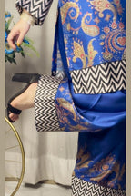 Royal Blue Paisley Farshi Shalwar Kameez with Zigzag Border