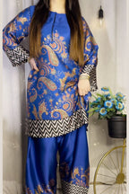 Royal Blue Paisley Farshi Shalwar Kameez with Zigzag Border