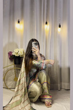 Multi Floral Farshi Shalwar Kameez with Striped Dupatta