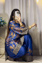 Royal Blue Paisley Farshi Shalwar Kameez with Zigzag Border