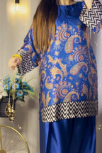 Royal Blue Paisley Farshi Shalwar Kameez with Zigzag Border