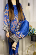 Royal Blue Paisley Farshi Shalwar Kameez with Zigzag Border
