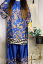 Royal Blue Paisley Farshi Shalwar Kameez with Zigzag Border