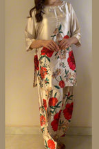 Cream Red Floral Farshi Shalwar Kameez with Dupatta