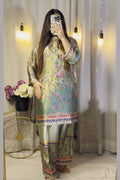 Multi Floral Farshi Shalwar Kameez with Striped Dupatta