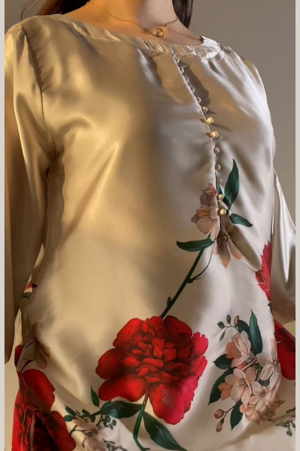 Cream Red Floral Farshi Shalwar Kameez with Dupatta