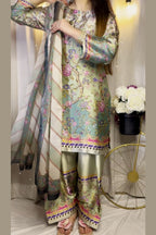 Multi Floral Farshi Shalwar Kameez with Striped Dupatta