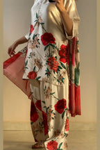 Cream Red Floral Farshi Shalwar Kameez with Dupatta
