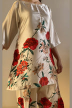 Cream Red Floral Farshi Shalwar Kameez with Dupatta