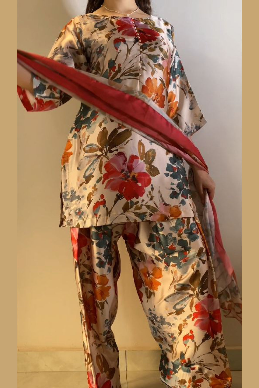 Multi Floral Farshi Shalwar Kameez with Dupatta