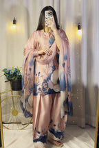 Pink Blue Floral Farshi Shalwar Kameez with Printed Dupatta