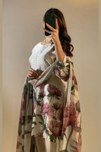 Cream Pink Floral Farshi Shalwar Kameez with Green Border
