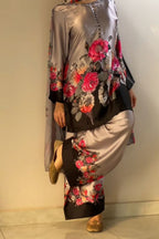 Black Grey Floral Farshi Shalwar Kameez with Printed Dupatta