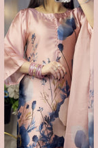 Pink Blue Floral Farshi Shalwar Kameez with Printed Dupatta