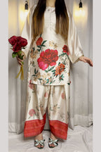 Cream Floral Farshi Shalwar Kameez with Red Border
