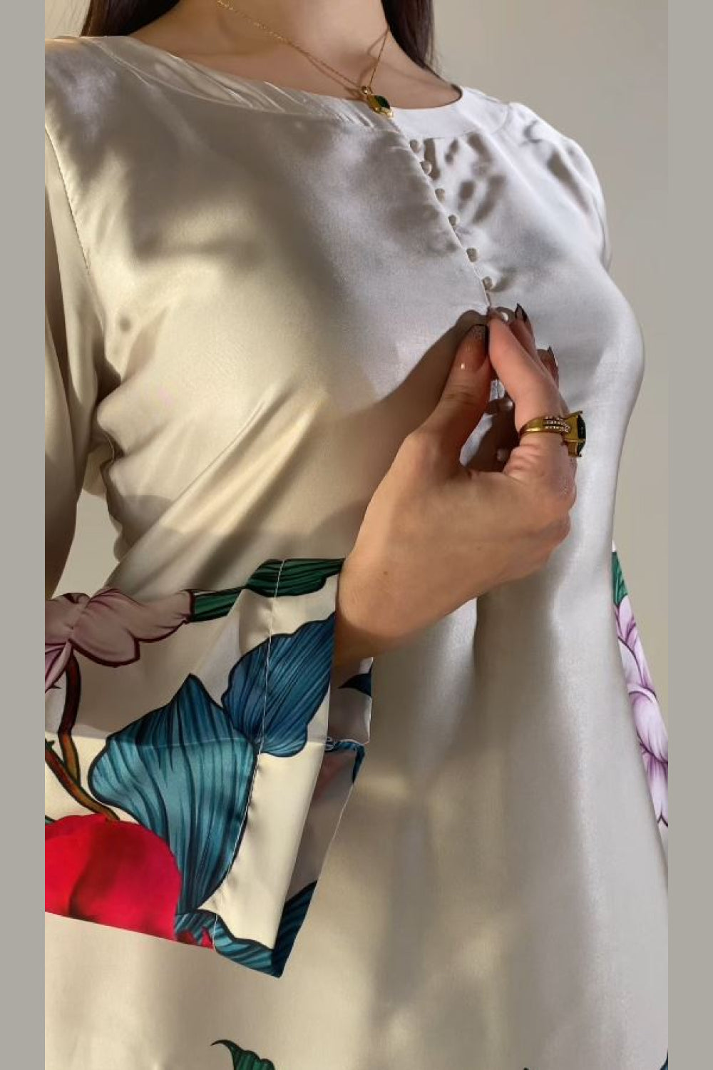 Cream Floral Farshi Shalwar Kameez with Pink Peony Print