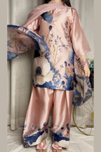 Pink Blue Floral Farshi Shalwar Kameez with Printed Dupatta