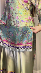 Multi Floral Farshi Shalwar Kameez with Striped Dupatta