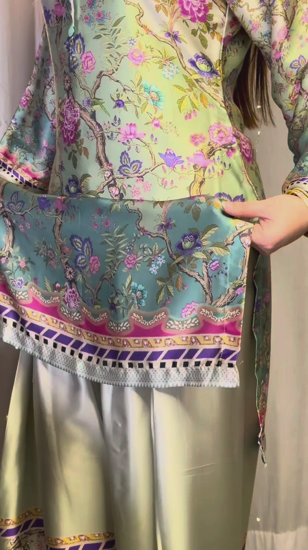 Multi Floral Farshi Shalwar Kameez with Striped Dupatta